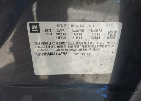 2015 Chevrolet Cruze Eco Auto from USA, damaged, VIN 1G1PH5SB6F7146785